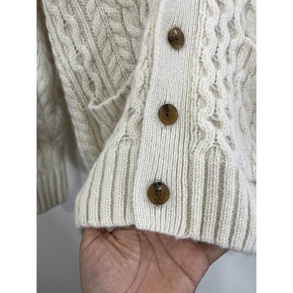 Cable Knit Fisherman Cardigan M Grandma Preppy Coastal Quiet Luxe Minimal Wool - Picture 6 of 16